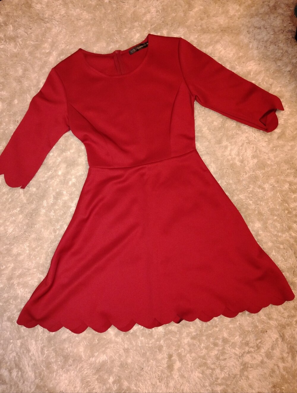Red Scallop Hem Fit-and-Flare Dress
